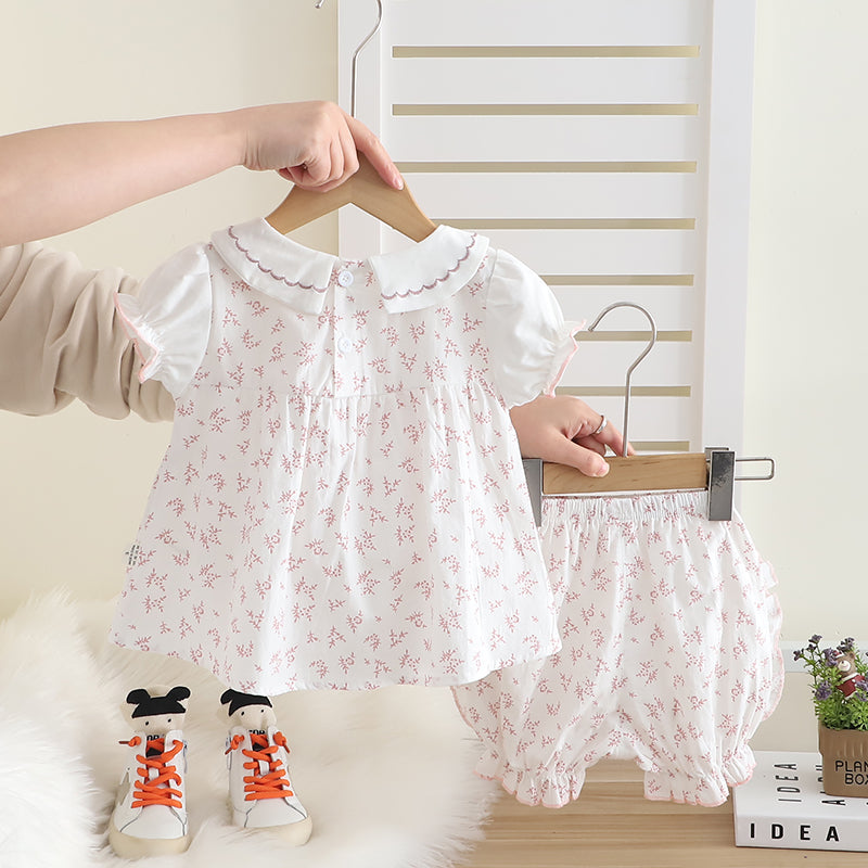 Girls Floral Printed Round Neck Tunic With Shorts