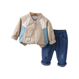 Boys Colourblocked V-Neck Coat with Trouser