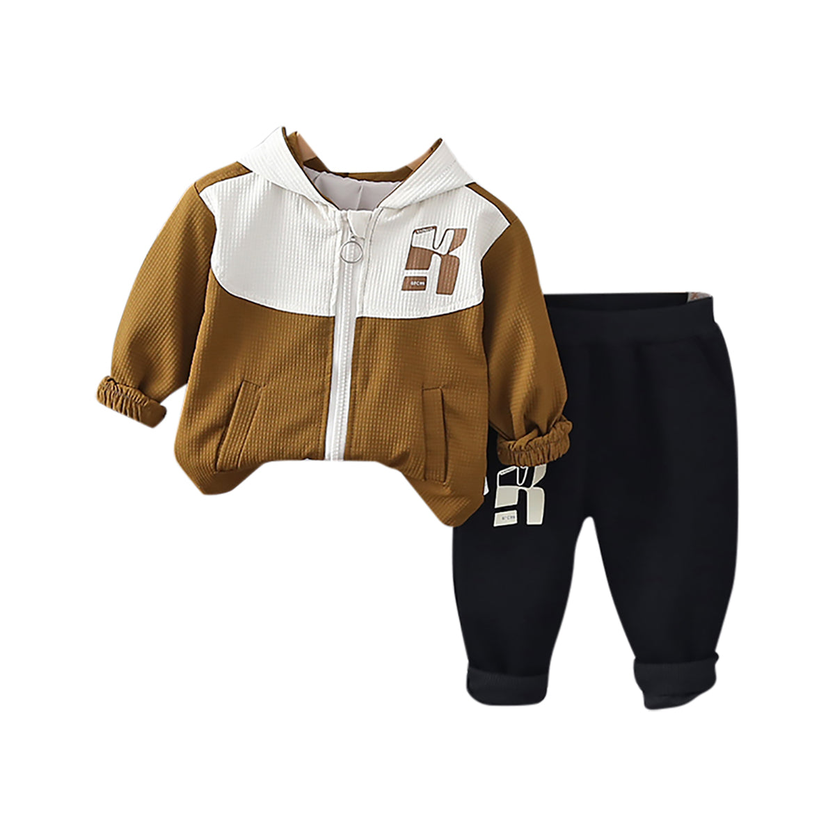Boys Colourblocked Hooded Long Sleeves Coat With Trouser