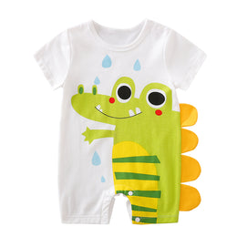 Infant Boys White Conversational Printed Cotton Rompers