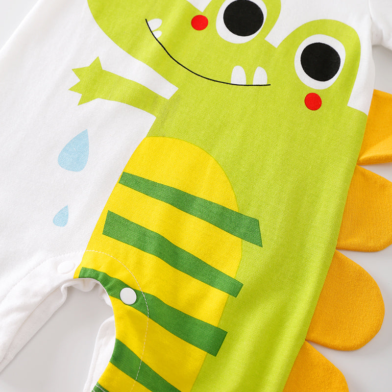 Infant Boys White Conversational Printed Cotton Rompers