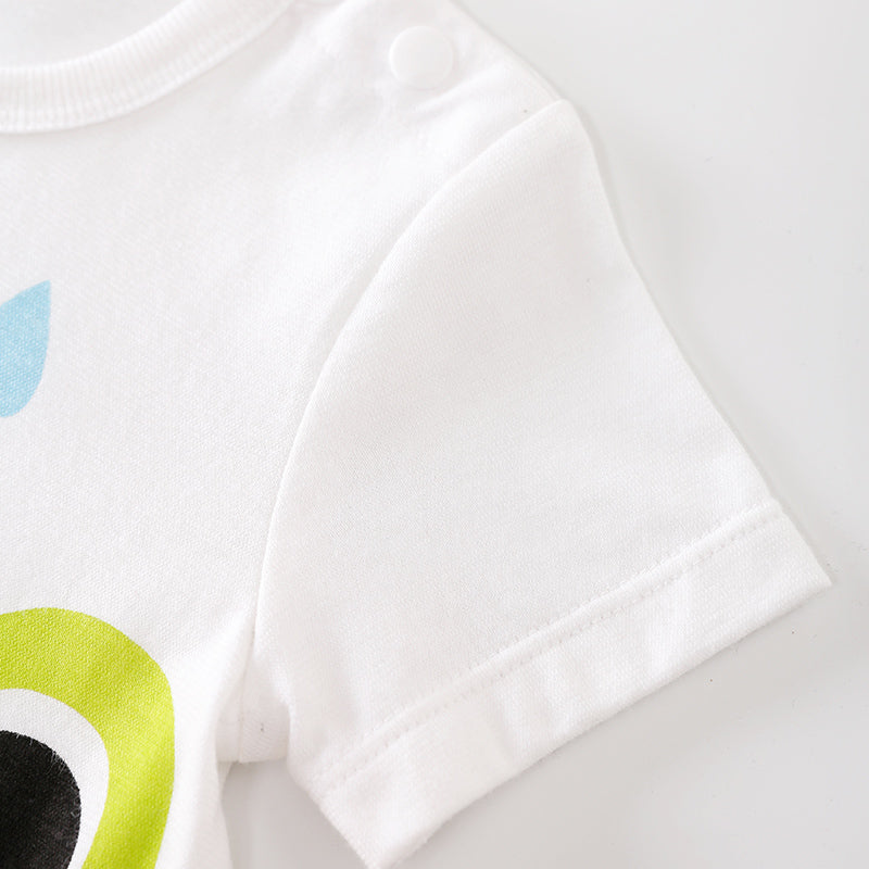 Infant Boys White Conversational Printed Cotton Rompers