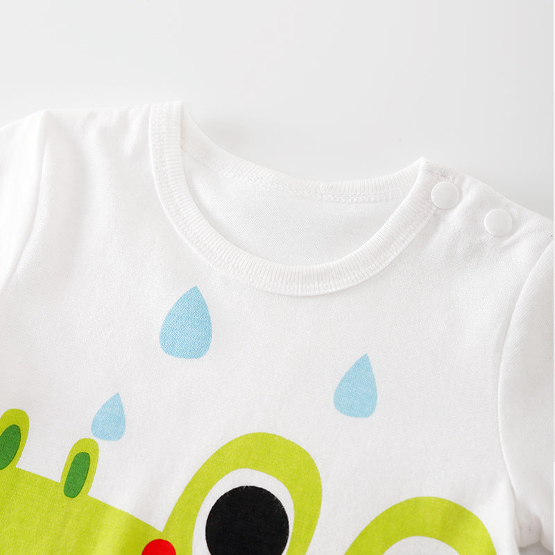 Infant Boys White Conversational Printed Cotton Rompers
