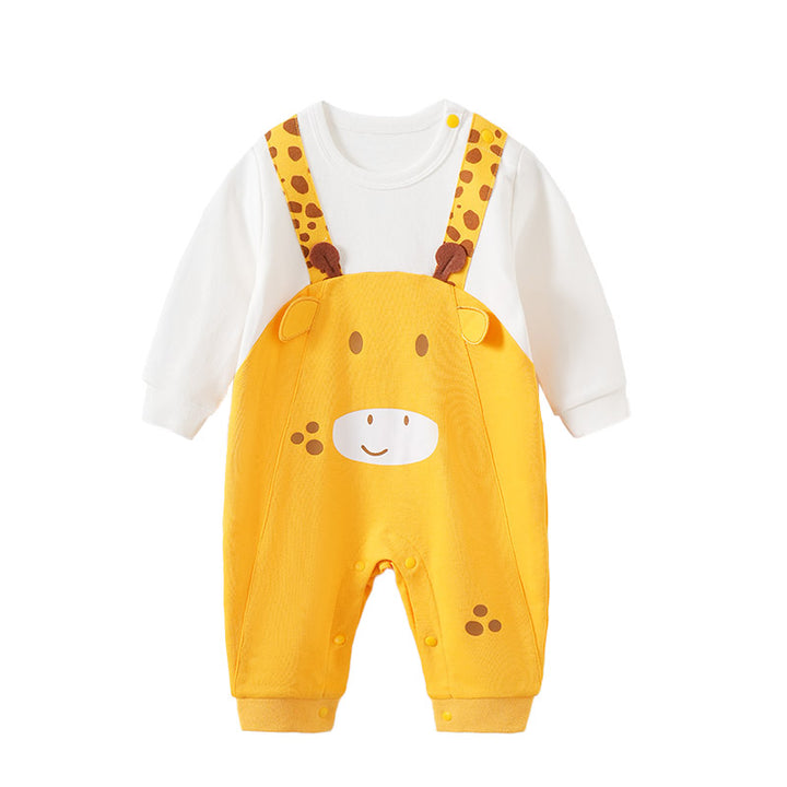 Infants Yellow Printed Cotton Rompers