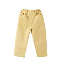 Kids Yellow Mid Rise Cotton Regular Trousers