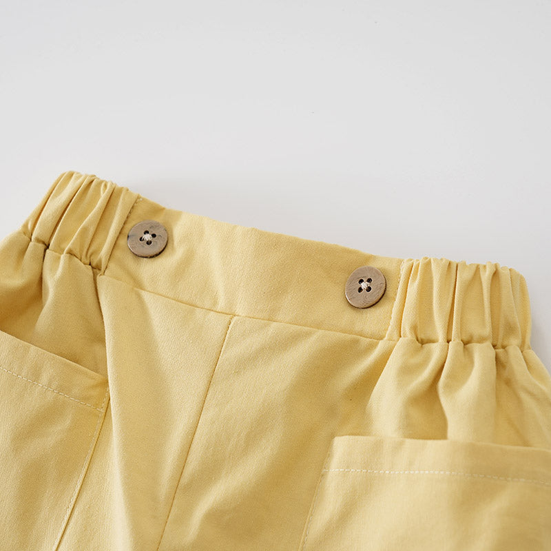 Kids Yellow Mid Rise Cotton Regular Trousers