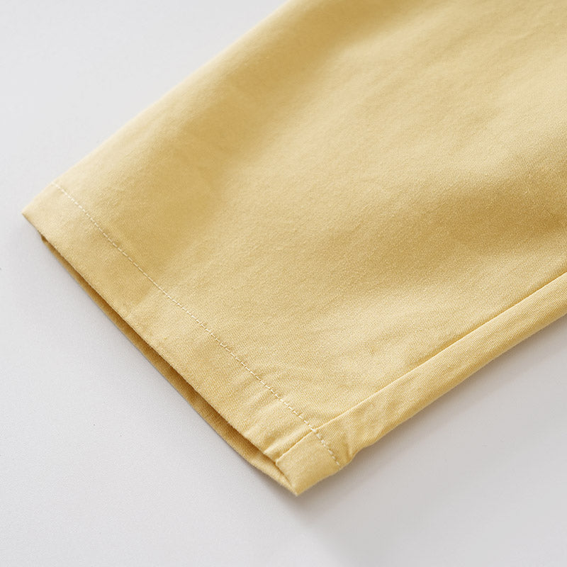 Kids Yellow Mid Rise Cotton Regular Trousers