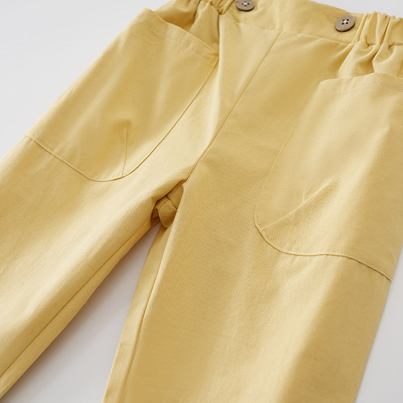Kids Yellow Mid Rise Cotton Regular Trousers
