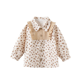 Infant Girls Khaki Floral Printed Casual Cotton Shirt