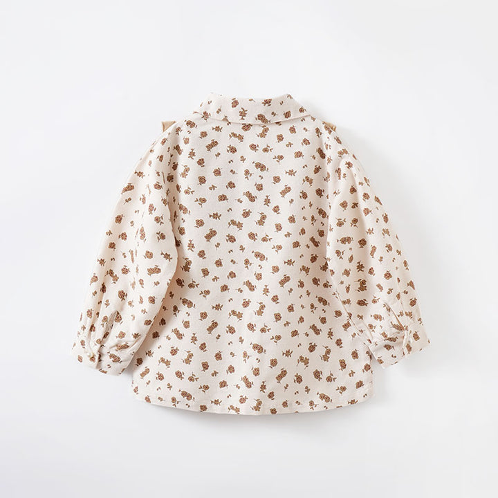 Infant Girls Khaki Floral Printed Casual Cotton Shirt