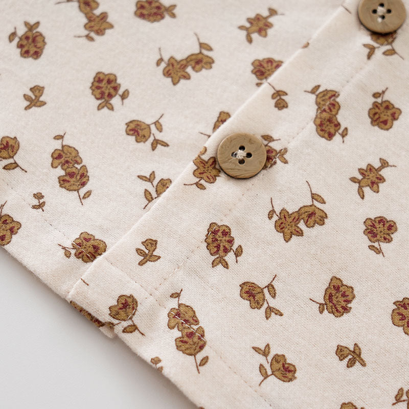 Infant Girls Khaki Floral Printed Casual Cotton Shirt