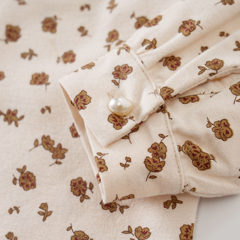 Infant Girls Khaki Floral Printed Casual Cotton Shirt