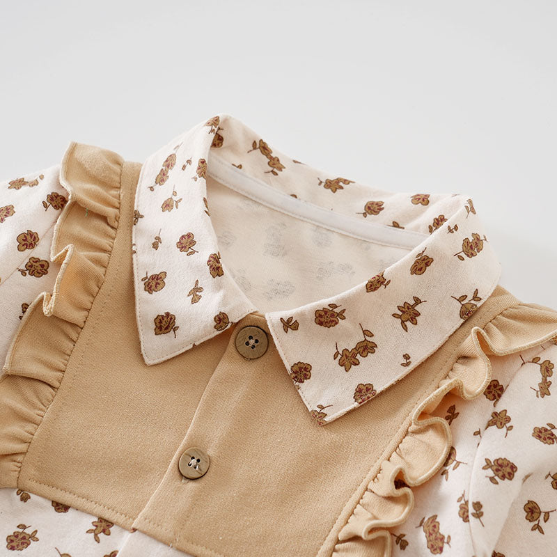 Infant Girls Khaki Floral Printed Casual Cotton Shirt
