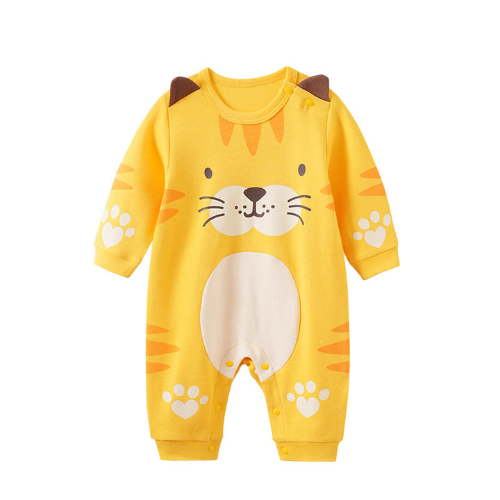 Infant Boys Yellow Printed Cotton Romper
