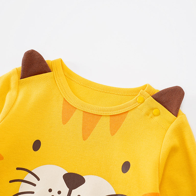 Infant Boys Yellow Printed Cotton Romper