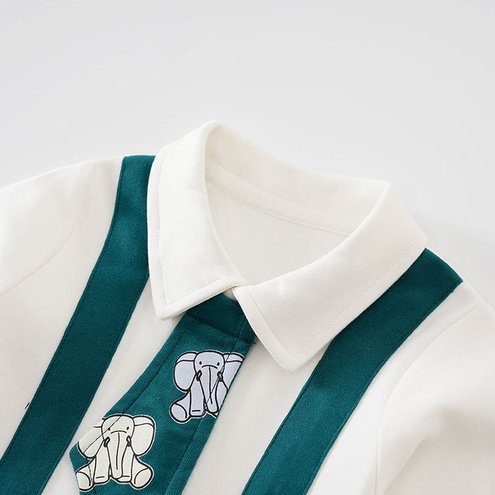 Infant Boys White And Green Checked Cotton Rompers