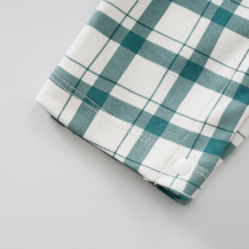 Infant Boys White And Green Checked Cotton Rompers