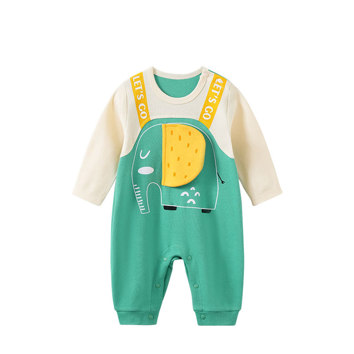 Infant Boys Green & Beige Printed Cotton Rompers