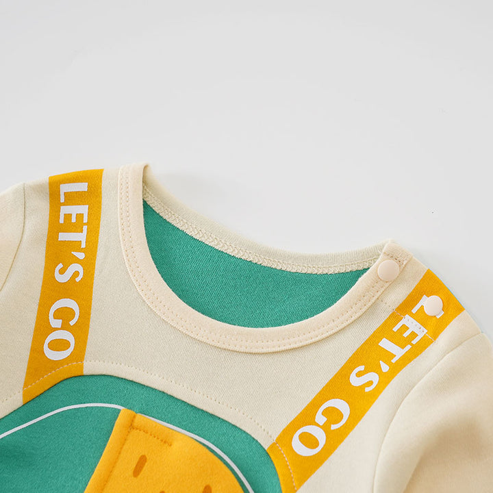 Infant Boys Green & Beige Printed Cotton Rompers