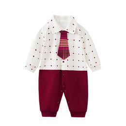 Infant Boys Red Checked Cotton Rompers