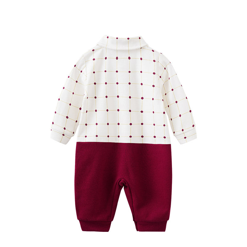 Infant Boys Red Checked Cotton Rompers