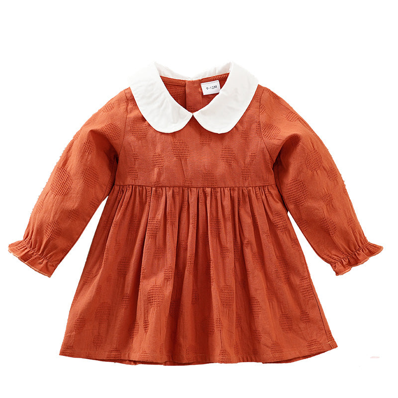 Girls Orange Peter Pan Collar Cotton A-Line Dress