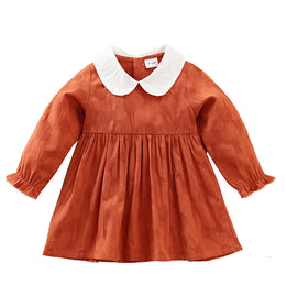 Girls Orange Peter Pan Collar Cotton A-Line Dress