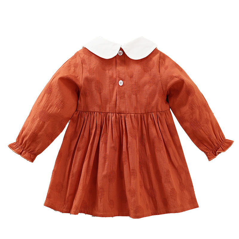 Girls Orange Peter Pan Collar Cotton A-Line Dress