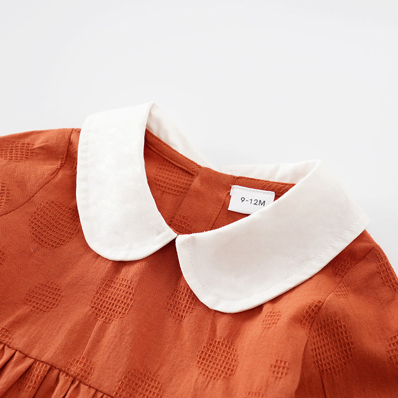 Girls Orange Peter Pan Collar Cotton A-Line Dress