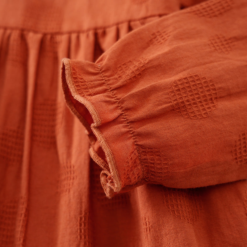 Girls Orange Peter Pan Collar Cotton A-Line Dress