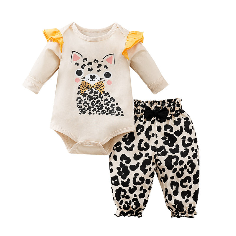 Girls Beige Printed Bodysuit with Shorts