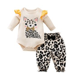 Girls Beige Printed Bodysuit with Shorts