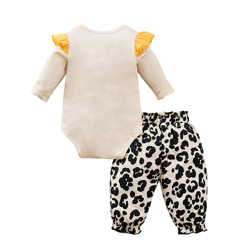 Girls Beige Printed Bodysuit with Shorts