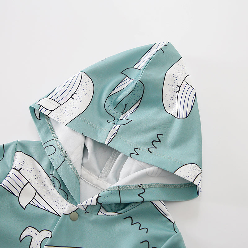 Infants Blue Conversational Printed Hooded Romper