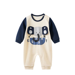 Infant Boys Beige Printed Cotton Rompers