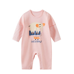 Infant Girls Pink Printed Cotton Rompers