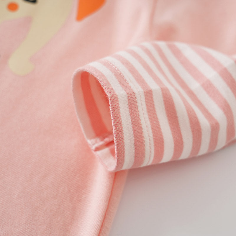Infant Girls Pink Printed Cotton Rompers