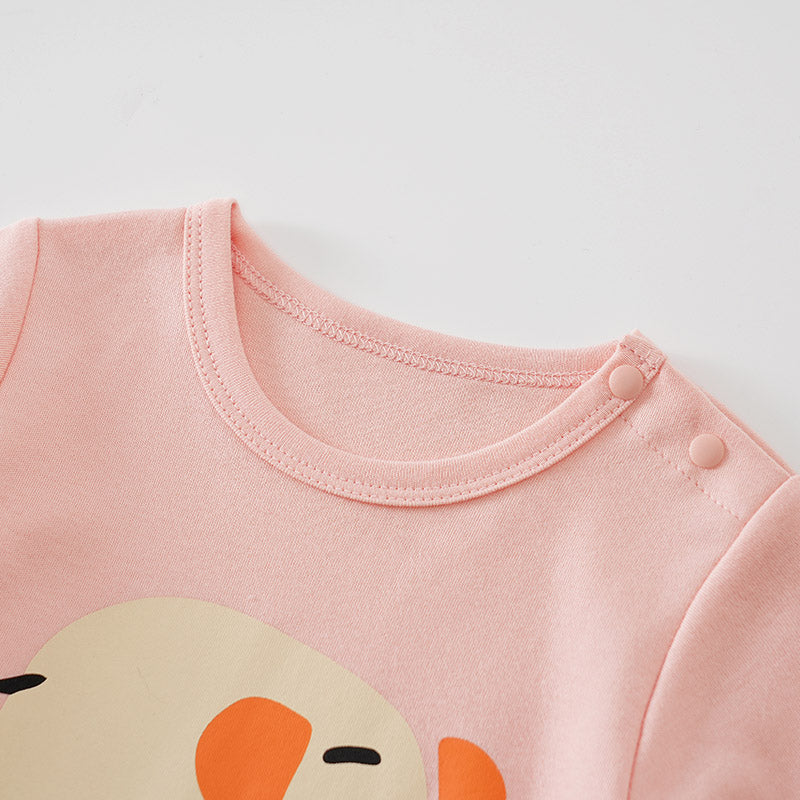 Infant Girls Pink Printed Cotton Rompers