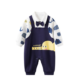 Infant Boys Navy Blue Printed Cotton Rompers