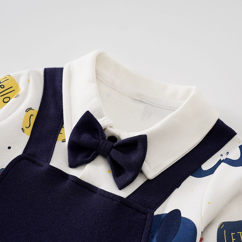 Infant Boys Navy Blue Printed Cotton Rompers
