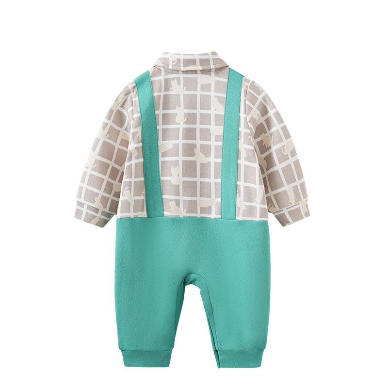 Green Infant Boys Printed Cotton Romper