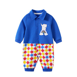 Infant Boys Blue Printed Cotton Rompers
