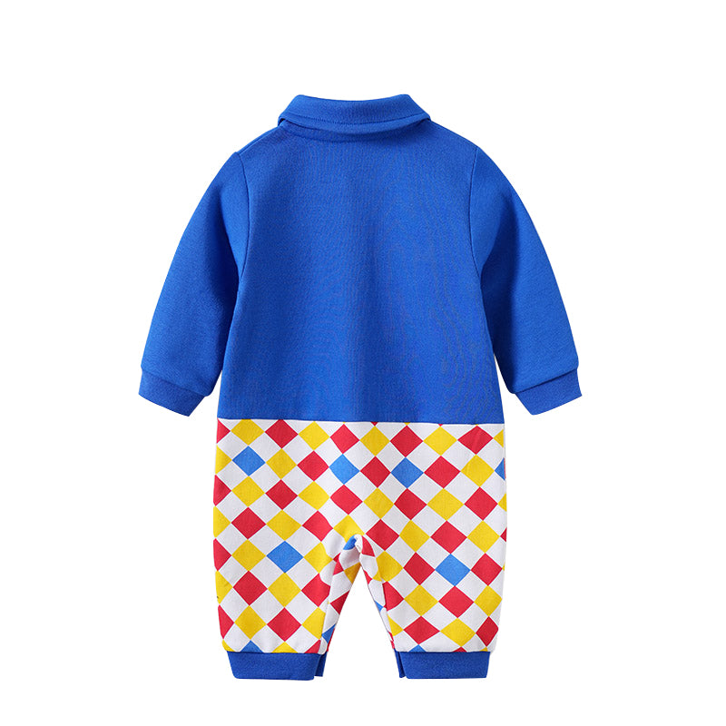 Infant Boys Blue Printed Cotton Rompers