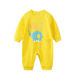 Infant Boys Yellow Printed Cotton Rompers