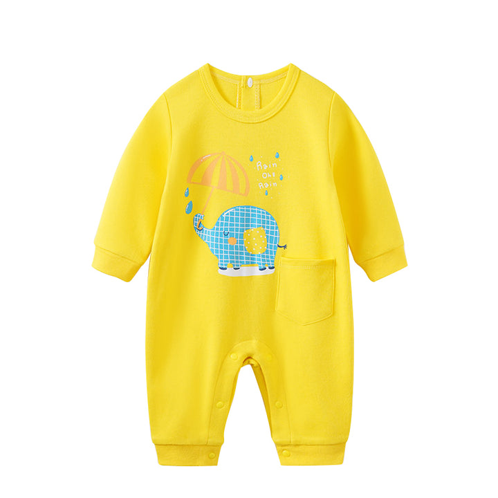 Infant Boys Yellow Printed Cotton Rompers