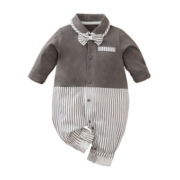 Grey Infant Boys Striped Cotton Rompers