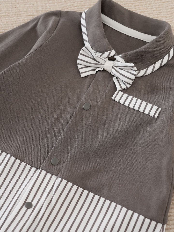Grey Infant Boys Striped Cotton Rompers