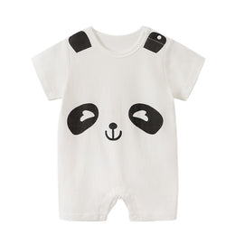 Infants White & Black Printed Cotton Rompers