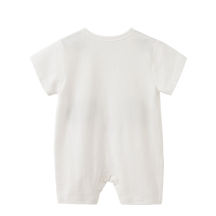 Infants White & Black Printed Cotton Rompers