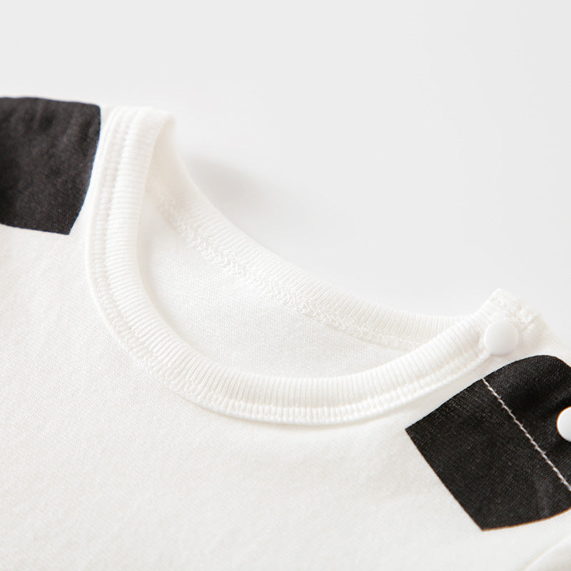 Infants White & Black Printed Cotton Rompers